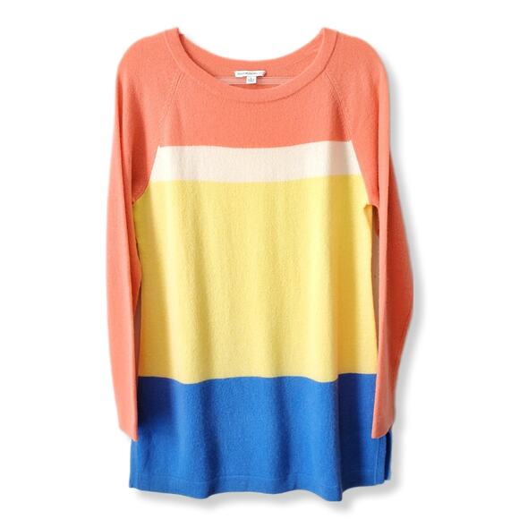 Women 100% Cashmere Tunic Sweater Jumper L Colorblock Cozy Modern Colorful Warm - Picture 1 of 13